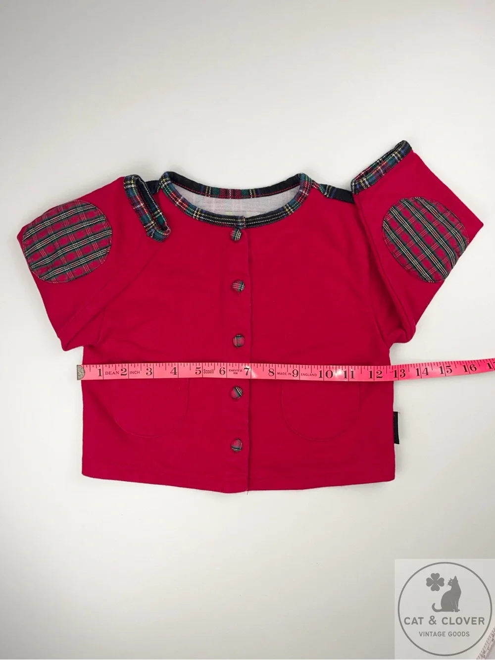 Gymboree 1996 Holiday Plaid Rainbow Tag Red Cardigan Jacket XS